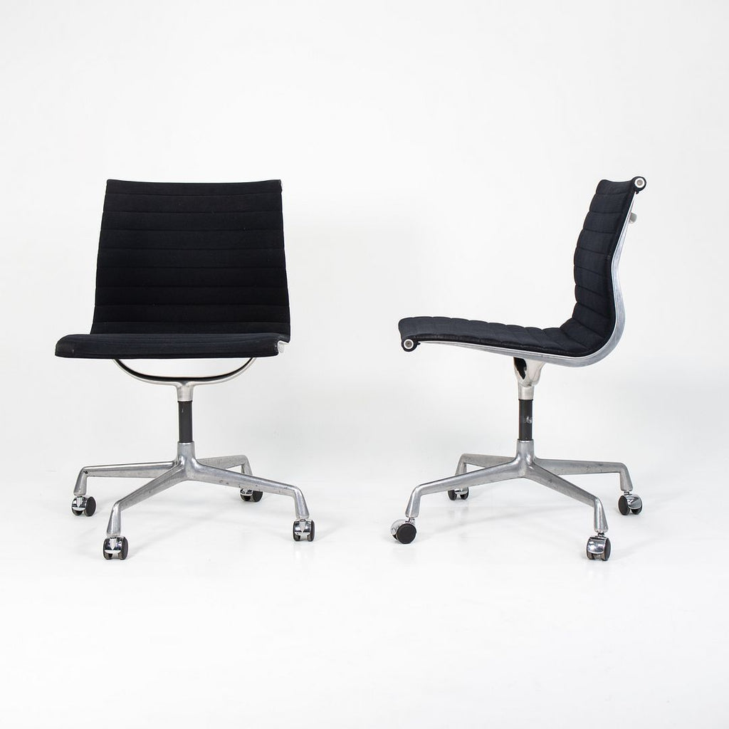 1980s Eames Aluminum Group Armless Side Chair by Charles and Ray Eames for Herman Miller in Black Fabric