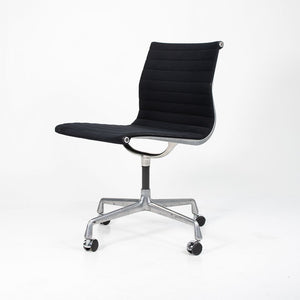 1980s Eames Aluminum Group Armless Side Chair by Charles and Ray Eames for Herman Miller in Black Fabric