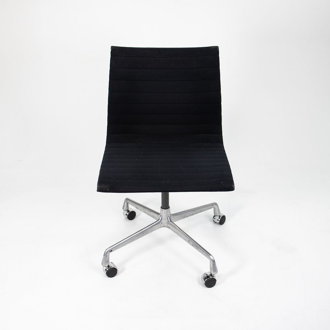 1980s Eames Aluminum Group Armless Side Chair by Charles and Ray Eames for Herman Miller in Black Fabric