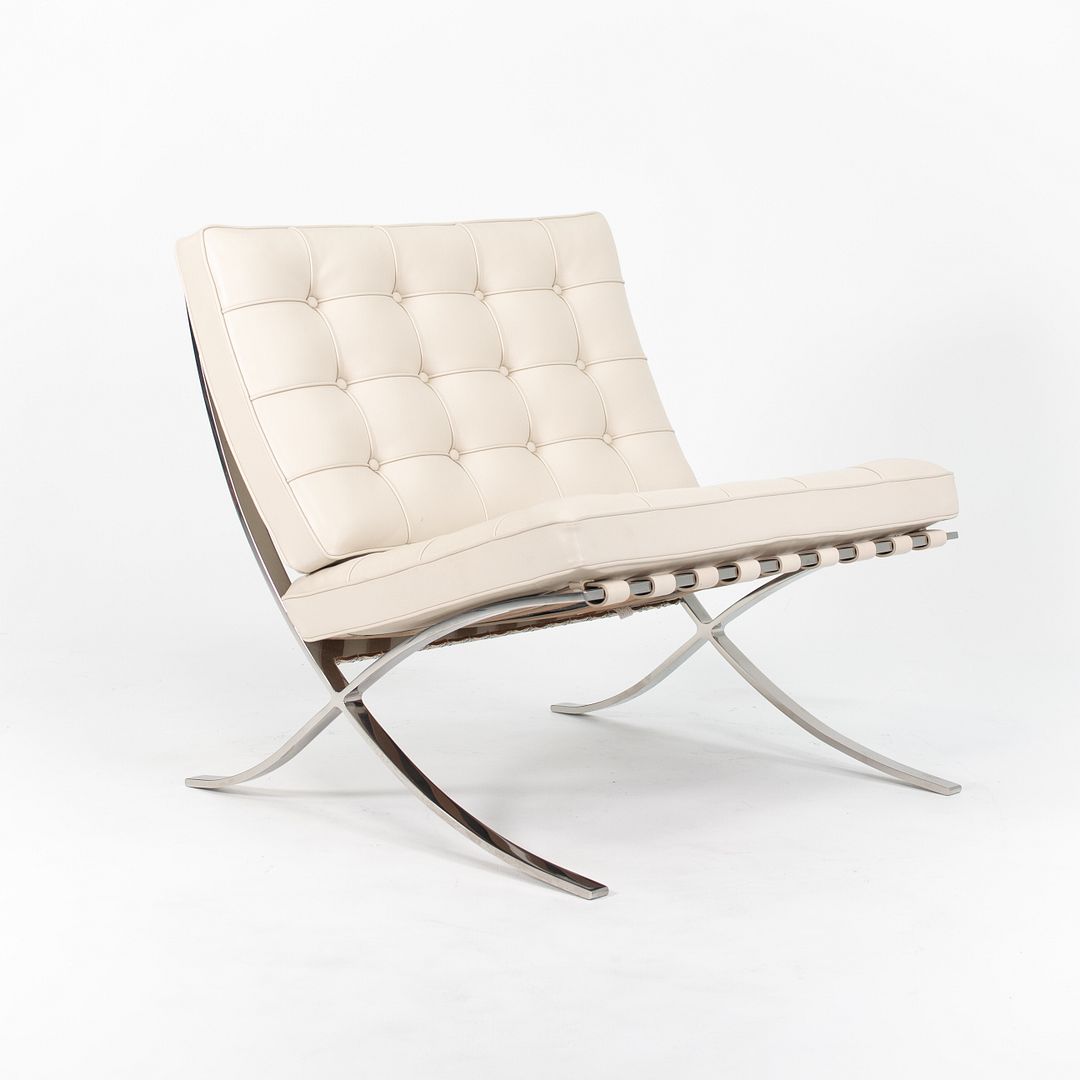 SOLD 2013 Pair of 250LS Barcelona Chairs by Mies van der Rohe for Knoll in Stainless Steel and Leather