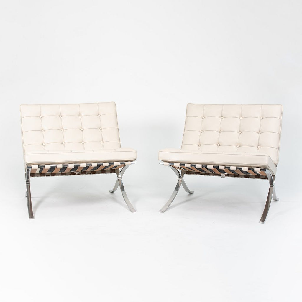 SOLD 2013 Pair of 250LS Barcelona Chairs by Mies van der Rohe for Knoll in Stainless Steel and Leather