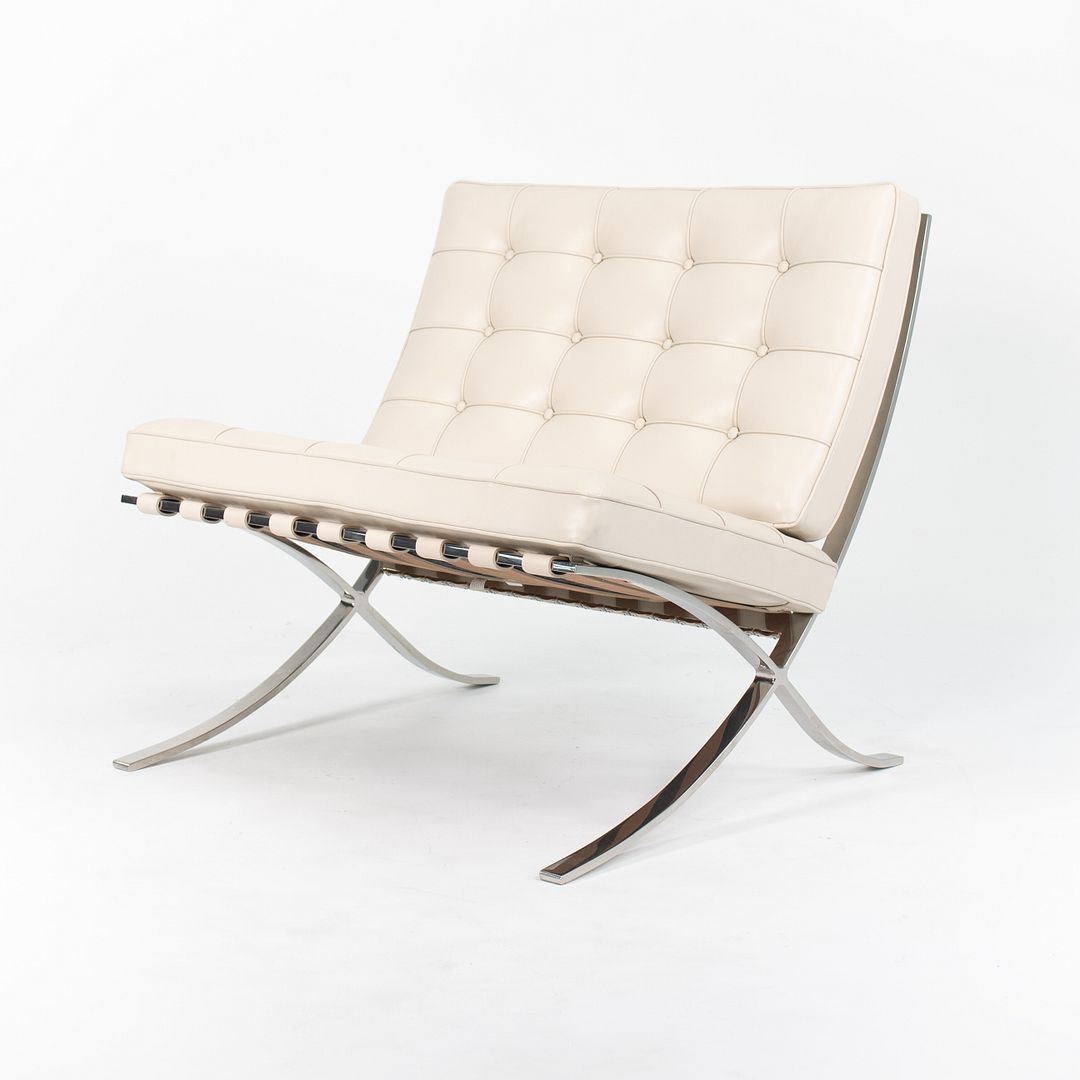 SOLD 2013 Pair of 250LS Barcelona Chairs by Mies van der Rohe for Knoll in Stainless Steel and Leather