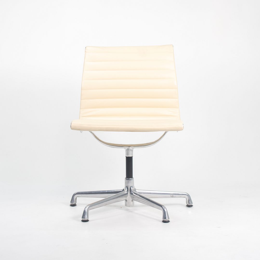 SOLD 2010s Aluminum Group Side Chair by Charles and Ray Eames for Herman Miller Aluminum in Ivory Leather