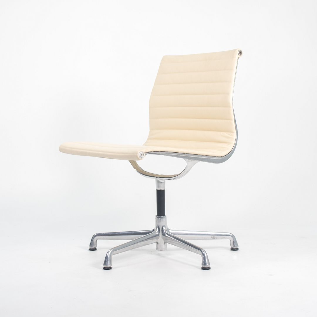 SOLD 2010s Aluminum Group Side Chair by Charles and Ray Eames for Herman Miller Aluminum in Ivory Leather