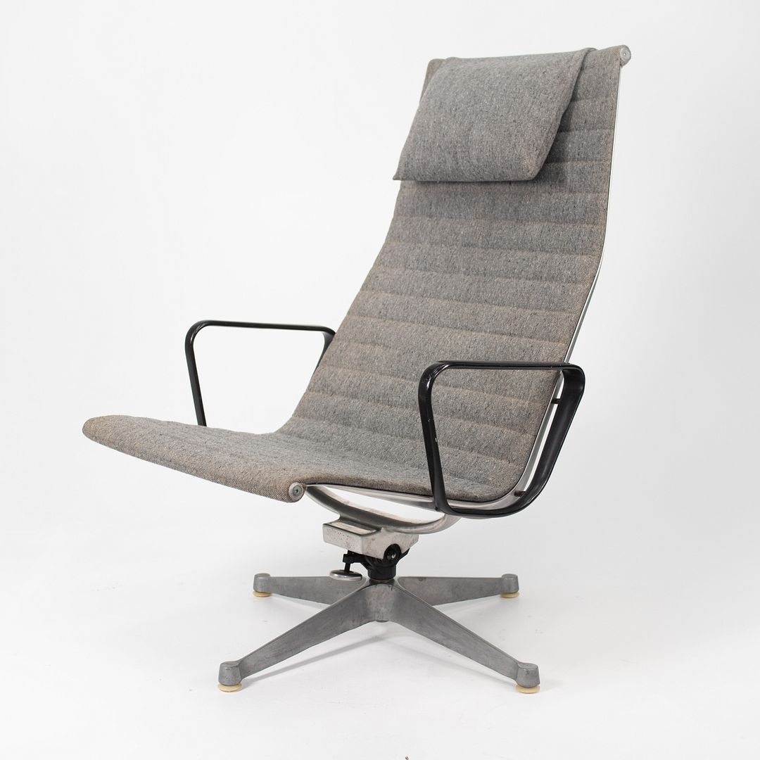 SOLD 1960s Aluminum Group Lounge Chair and Ottoman by Charles and Ray Eames for Herman Miller in Gray Fabric