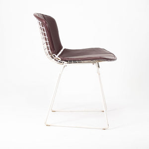 1986 Pair of 420C Bertoia Side Chairs by Harry Bertoia for Knoll in White with Original Burgundy Vinyl Upholstered Pads