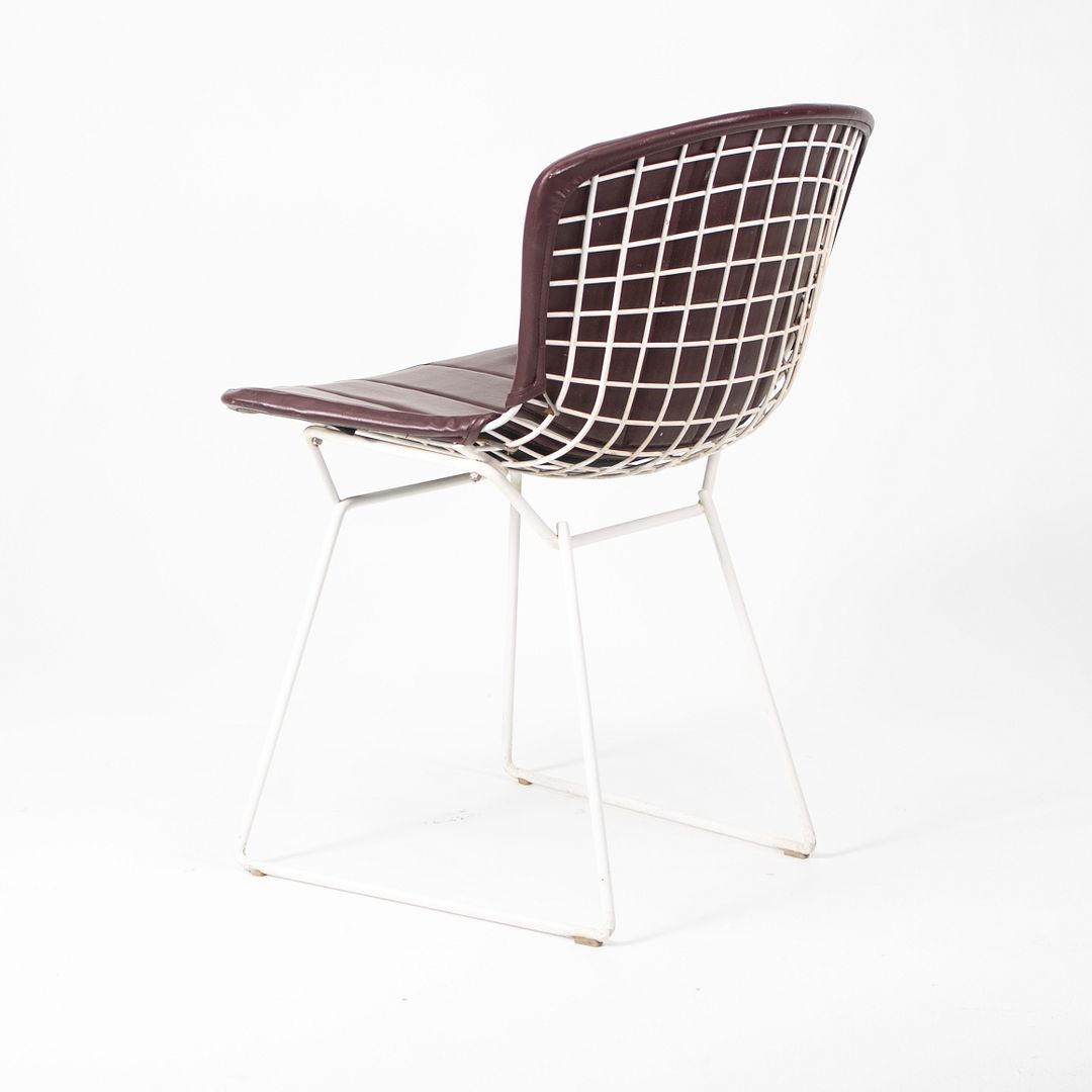 1986 Pair of 420C Bertoia Side Chairs by Harry Bertoia for Knoll in White with Original Burgundy Vinyl Upholstered Pads