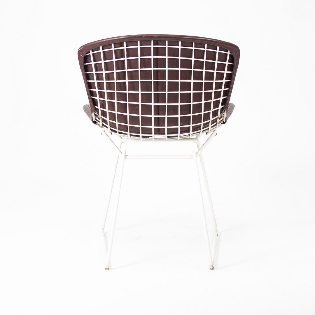 1986 Pair of 420C Bertoia Side Chairs by Harry Bertoia for Knoll in White with Original Burgundy Vinyl Upholstered Pads