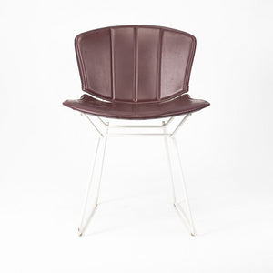 1986 Pair of 420C Bertoia Side Chairs by Harry Bertoia for Knoll in White with Original Burgundy Vinyl Upholstered Pads