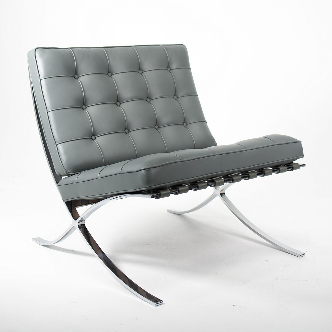 2021 250L Barcelona Chair by Mies van der Rohe for Knoll in Chromed Steel and Gray Leather