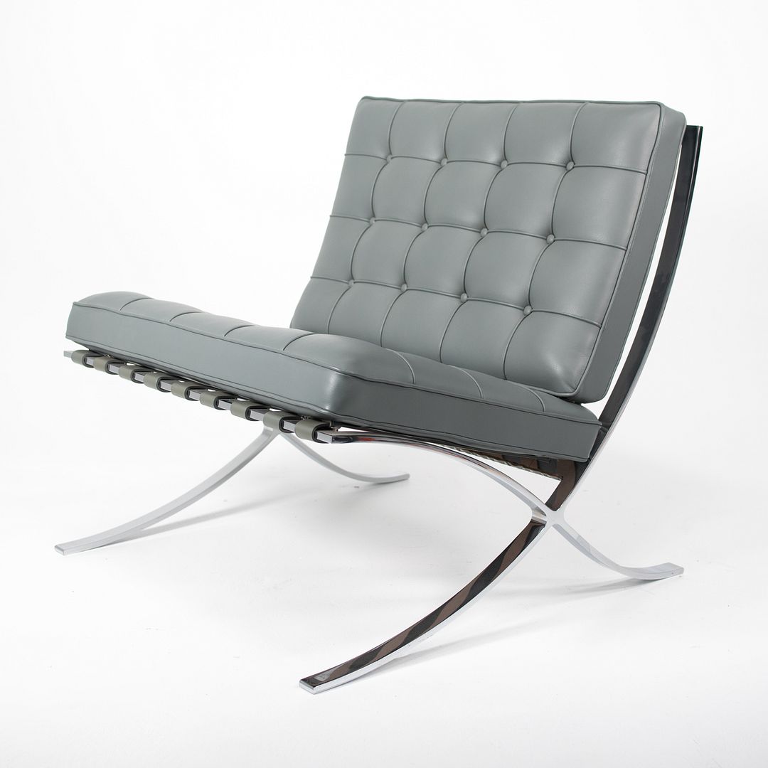 SOLD 2021 250L Barcelona Chair by Mies van der Rohe for Knoll in Chromed Steel and Gray Leather