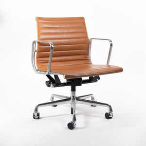 SOLD 2011 Aluminum Group Management Chair by Charles and Ray Eames for Herman Miller in Special Caramel Leather