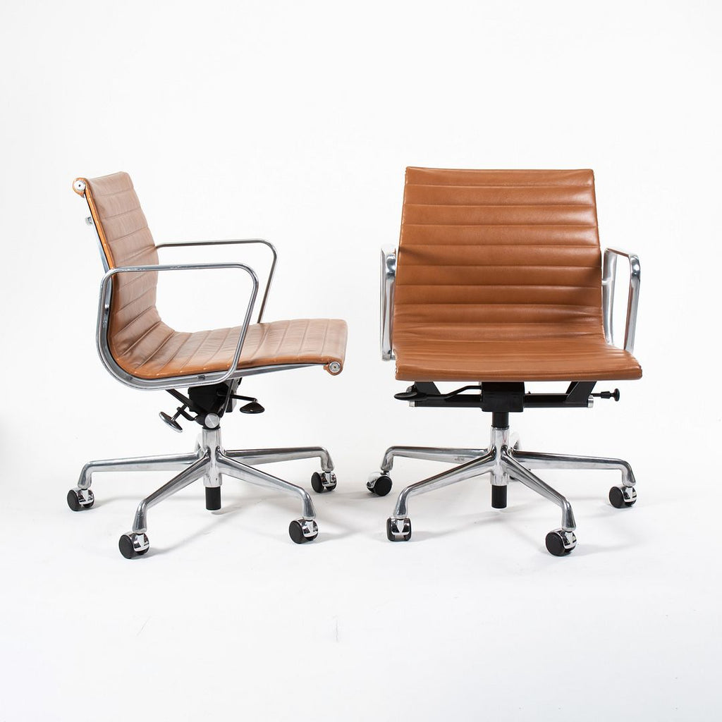 SOLD 2011 Aluminum Group Management Chair by Charles and Ray Eames for Herman Miller in Special Caramel Leather