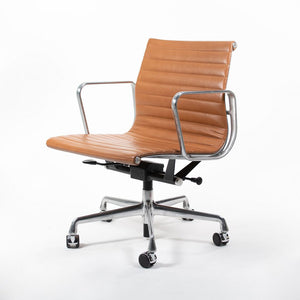 SOLD 2011 Aluminum Group Management Chair by Charles and Ray Eames for Herman Miller in Special Caramel Leather