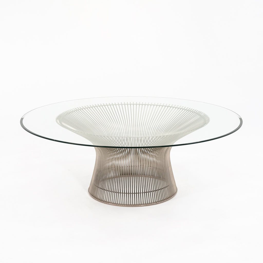 SOLD 2000s Platner 42 in Coffee Table 3714T by Warren Platner for Knoll in Polished Nickel with Clear Glass