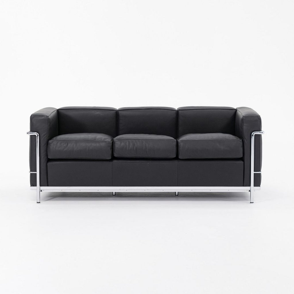 SOLD 2006 LC2 Petit Modele 3-Seat Sofa by Le Corbusier, Pierre Jeanneret, and Charlotte Perriand for Cassina in Black Leather