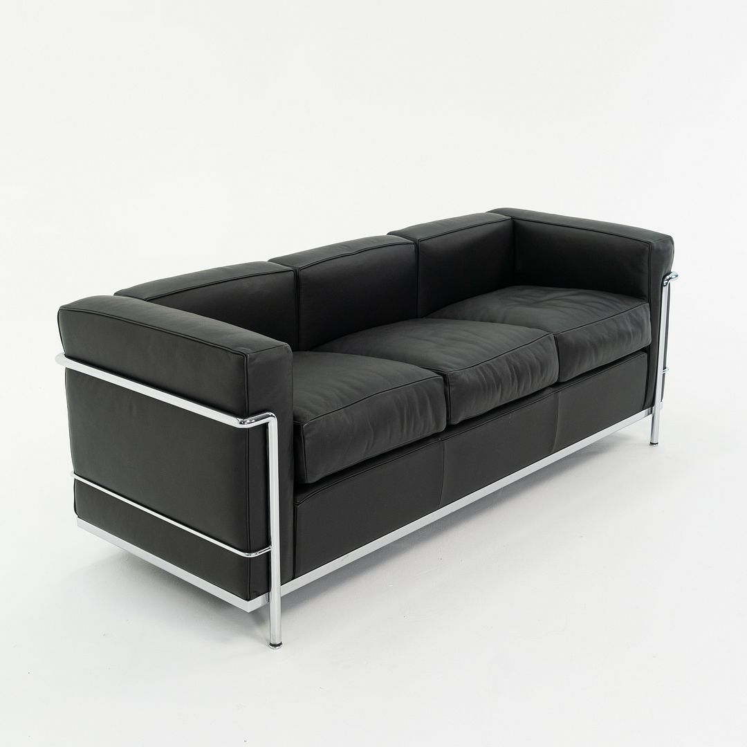 SOLD 2006 LC2 Petit Modele 3-Seat Sofa by Le Corbusier, Pierre Jeanneret, and Charlotte Perriand for Cassina in Black Leather