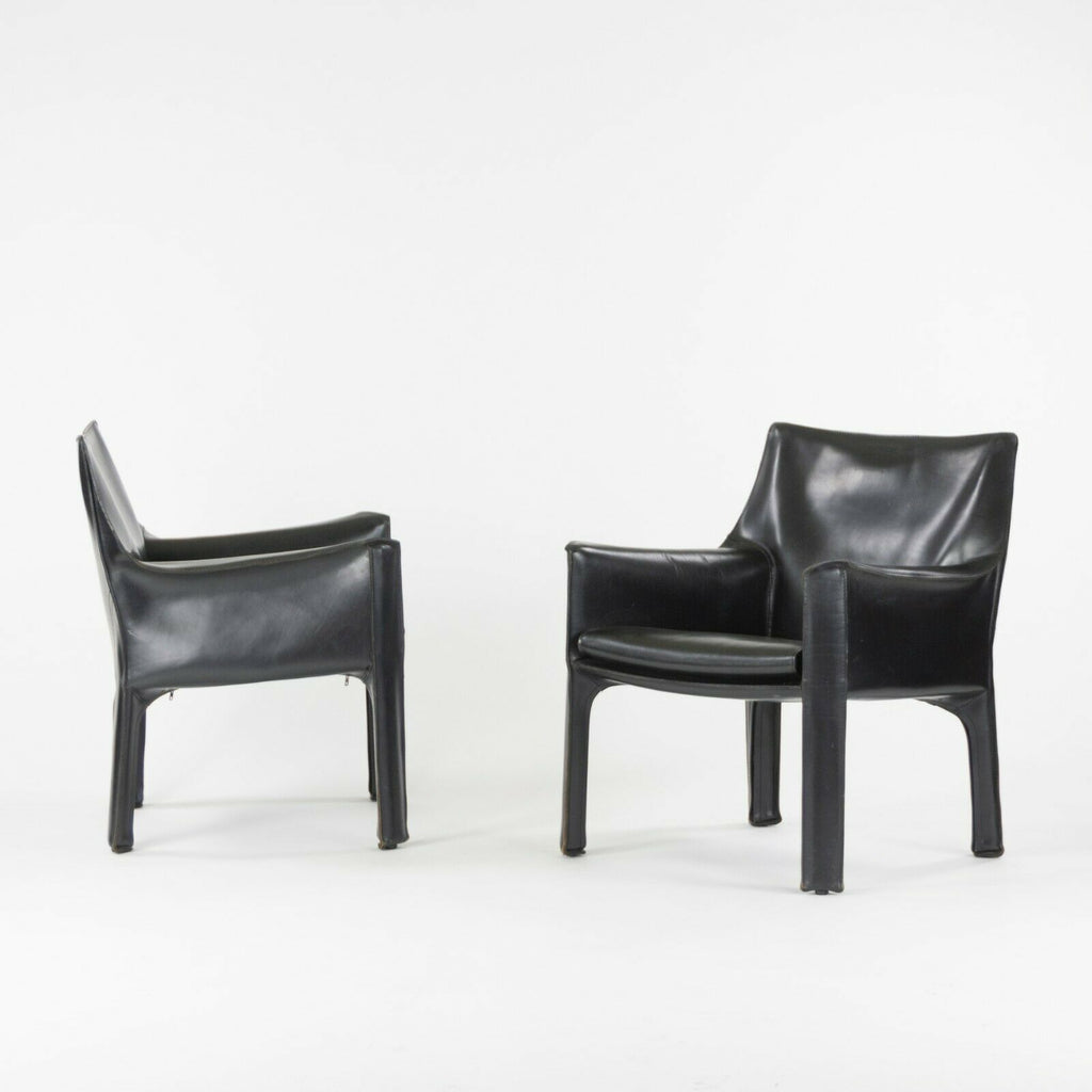 SOLD 2000s Pair of Mario Bellini Cab Lounge Chairs by Cassina of Italy in Black Leather