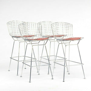 SOLD Harry Bertoia for Knoll Wire Chrome Bar Stools with Eames Dot Fabric Seat Pads