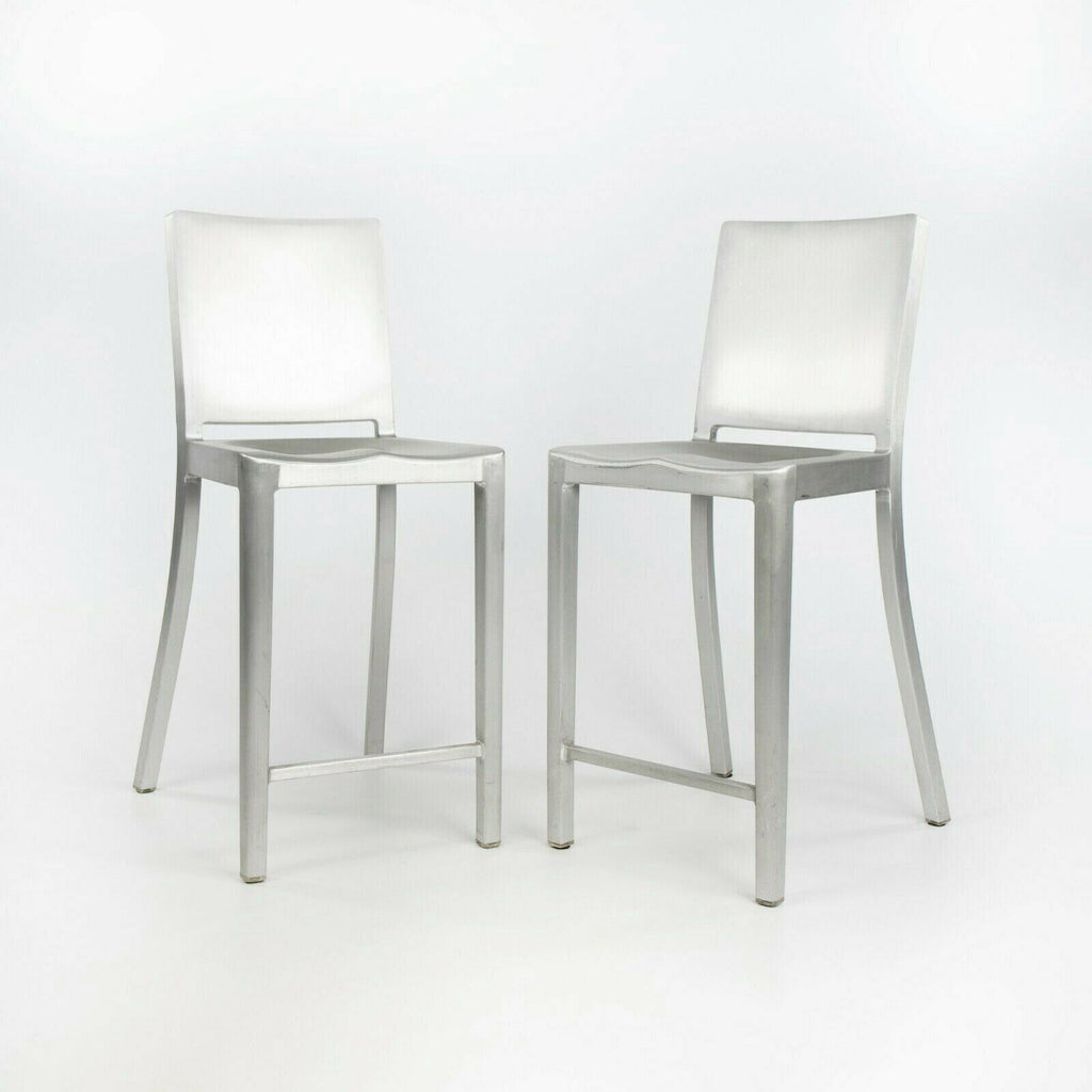 SOLD 2010s Pair of Philippe Starck Emeco Hudson Counter Stool with Brushed Aluminum Finish.