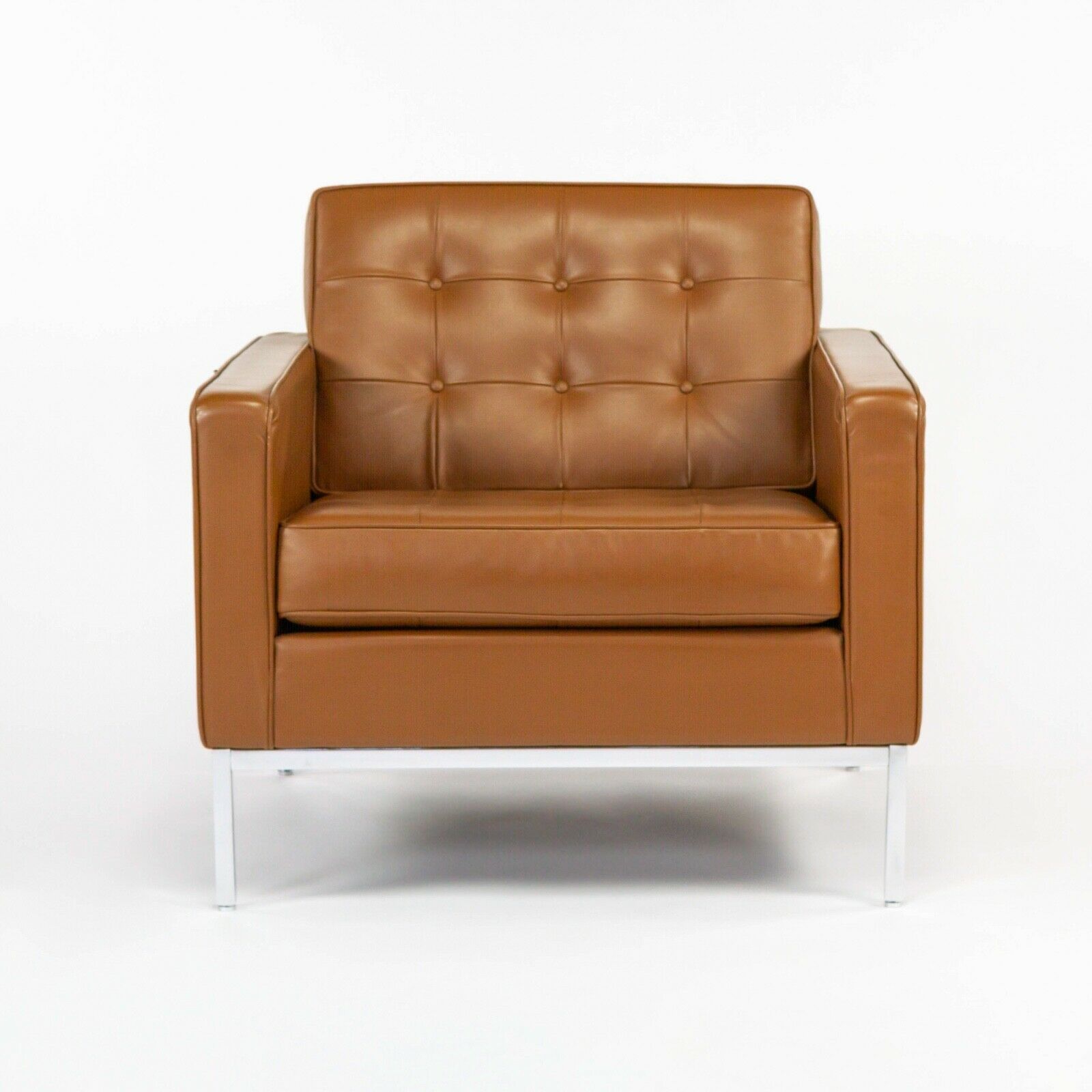 2012 Pair of Florence Knoll Club / Lounge Chairs in Dark Tan or Caramel Leather