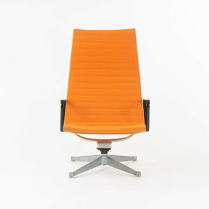 SOLD 1960s Herman Miller Eames Aluminum Group Lounge Chair and Ottoman w/ Orange Fabric