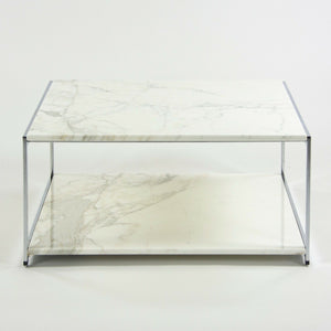 SOLD 2010s Ward Bennett Geiger Metal H Frame Coffee Table Marble Top 36 in by Herman Miller