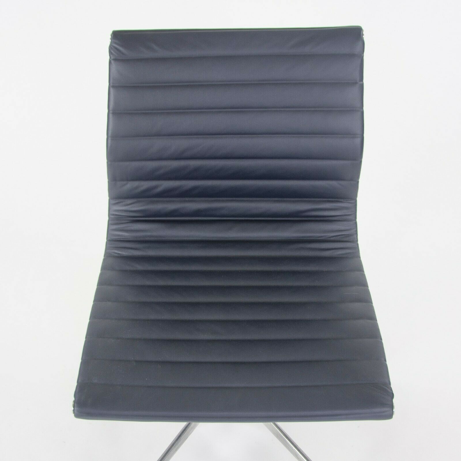 SOLD Herman Miller Eames Aluminum Group Management Armless Desk Chairs in Navy Leather