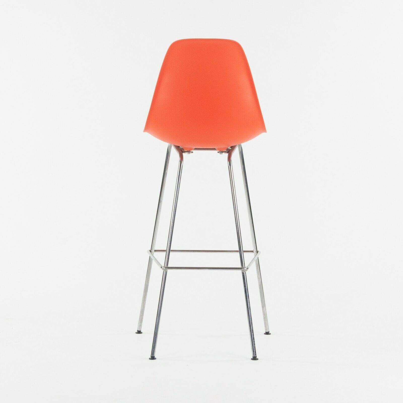 SOLD Ray and Charles Eames Herman Miller Molded Shell Bar Stool Chair Red/Orange