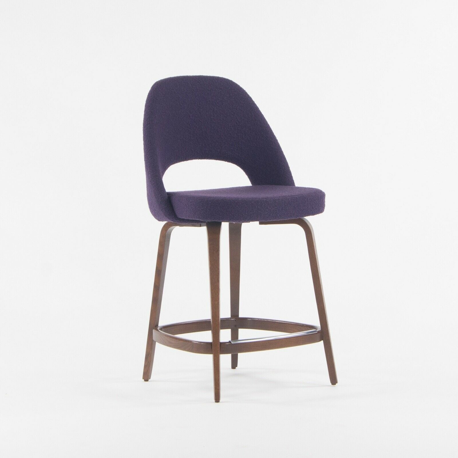 2021 Eero Saarinen Knoll Executive Counter Stool w/ Walnut Base in Purple Boucle