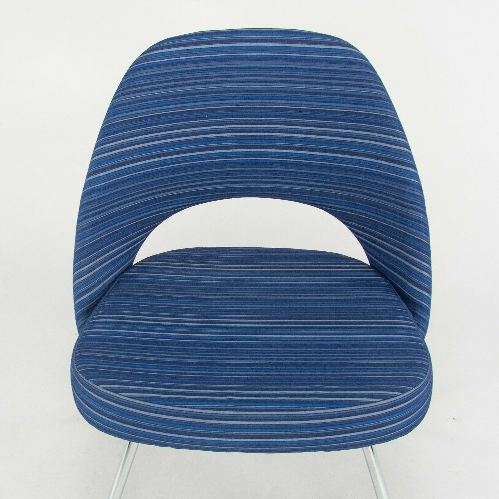 SOLD 2020 6x Eero Saarinen for Knoll Executive Side Chair with Blue Striped Fabric