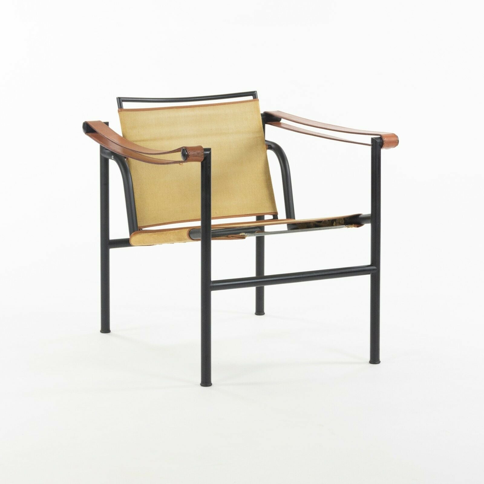 SOLD 1980s Vintage Pair Le Corbusier Cassina LC1 Basculant Lounge Chairs Canvas Upholstery