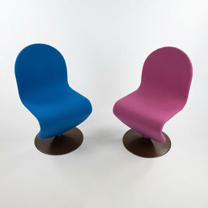 SOLD 1970s Verner Panton for Fritz Hansen 1- 2 - 3 Dining Side Chair in Blue Fabric with Original Label