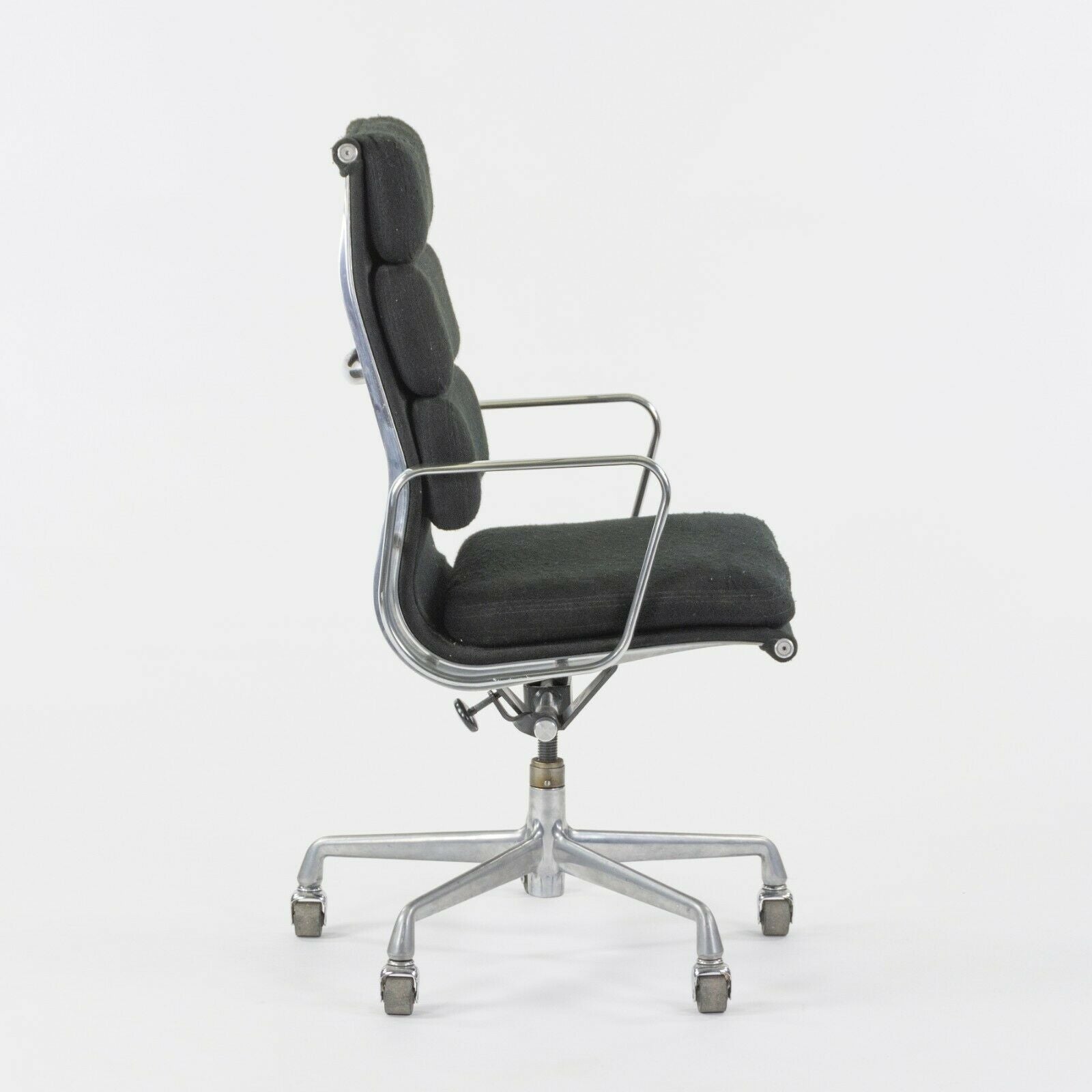 SOLD 1985 Black Fabric Eames Aluminum Group Soft Pad Executive High Back Desk Chair