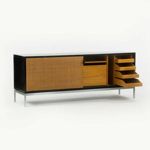 SOLD 1960s Rare Florence Knoll Black Lacquer & Cane Credenza w Chrome Base No. 116