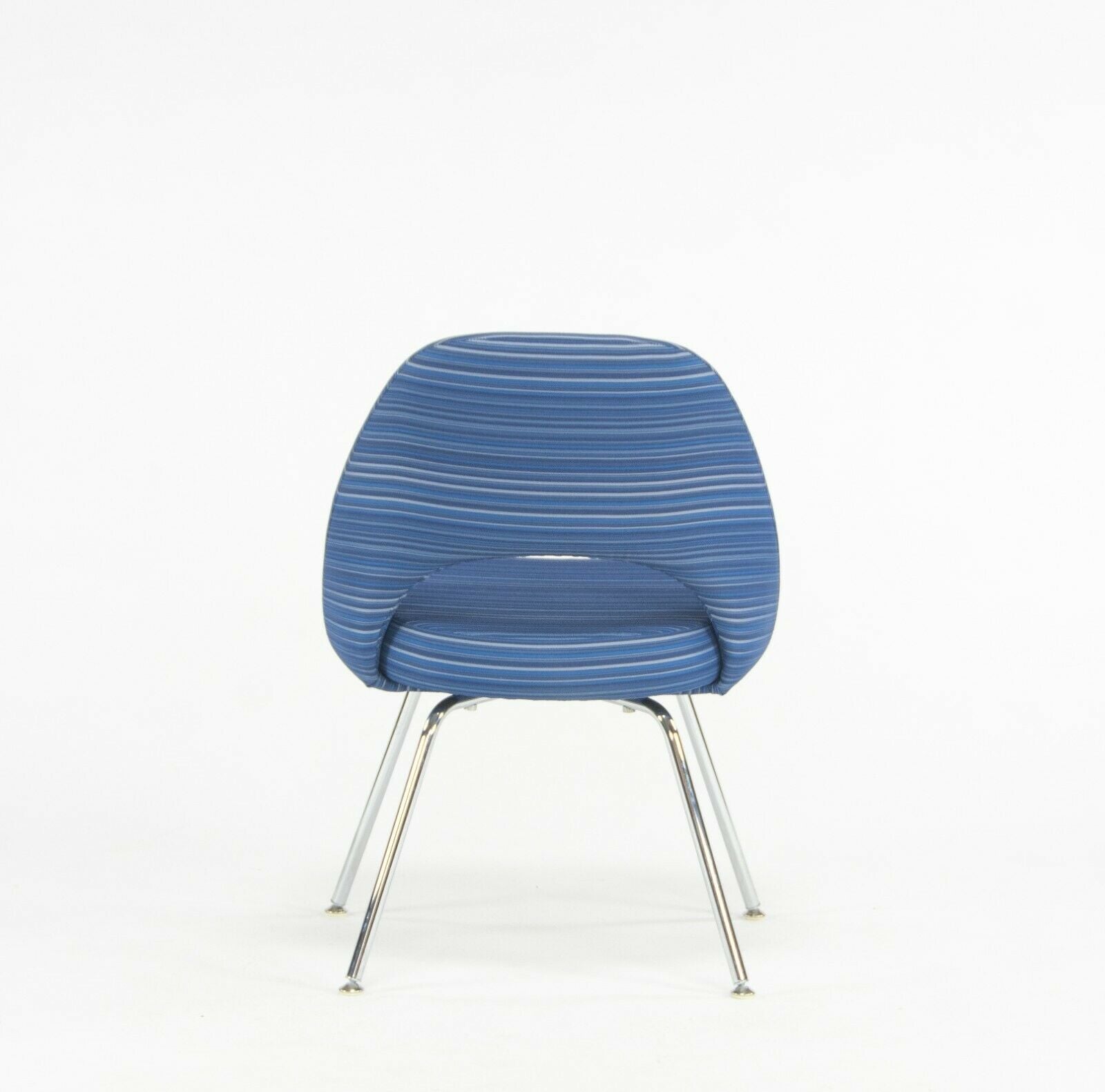 SOLD 2020 6x Eero Saarinen for Knoll Executive Side Chair with Blue Striped Fabric
