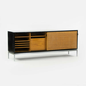 SOLD 1960s Rare Florence Knoll Black Lacquer & Cane Credenza w Chrome Base No. 116