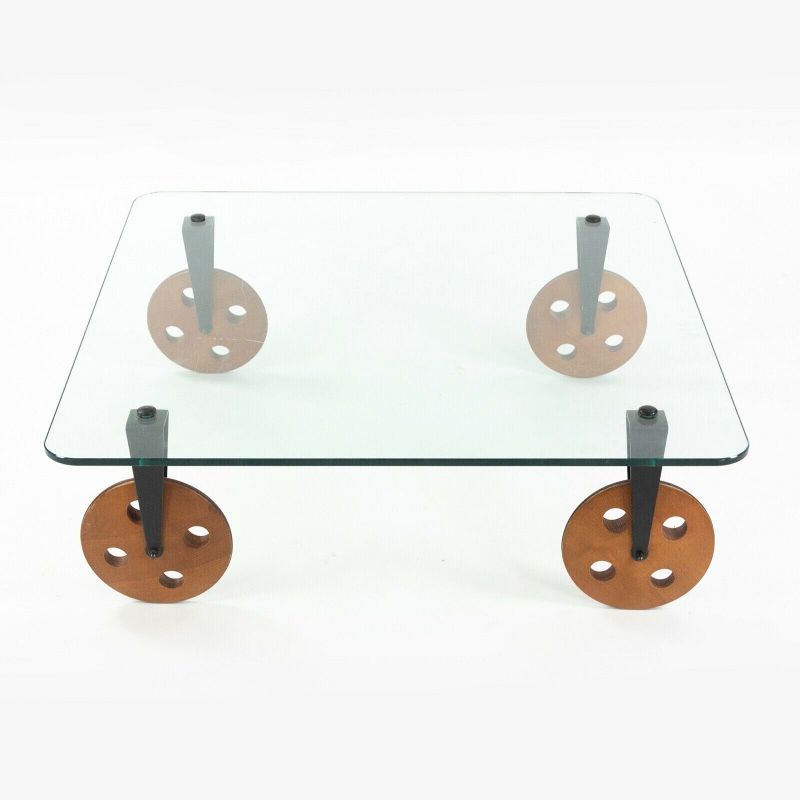 SOLD 1980s Gae Aulenti Tavolo con Ruote Postmodern Glass Coffee Table by Fontana Arte