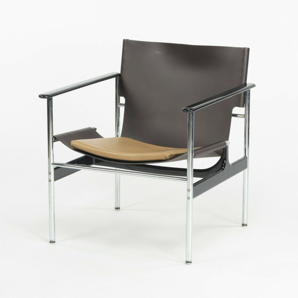 SOLD 2020 Charles Pollock for Knoll Sling Arm Chair Brown and Tan Leather Chrome 657