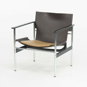 SOLD 2020 Charles Pollock for Knoll Sling Arm Chair Brown and Tan Leather Chrome 657