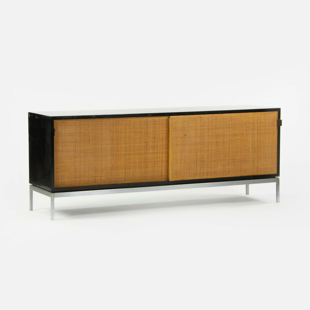 SOLD 1960s Rare Florence Knoll Black Lacquer & Cane Credenza w Chrome Base No. 116