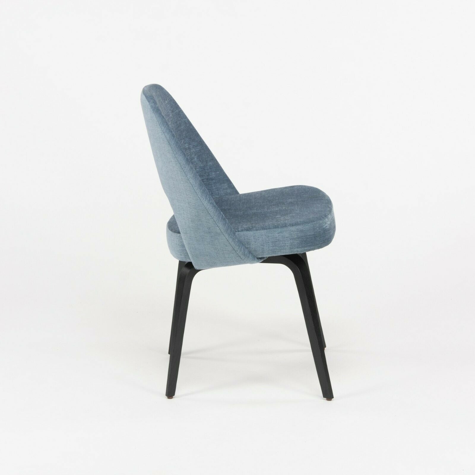 SOLD Blue Chenille 2020 Eero Saarinen Knoll Executive Side Chair with Wood Legs 2x Available