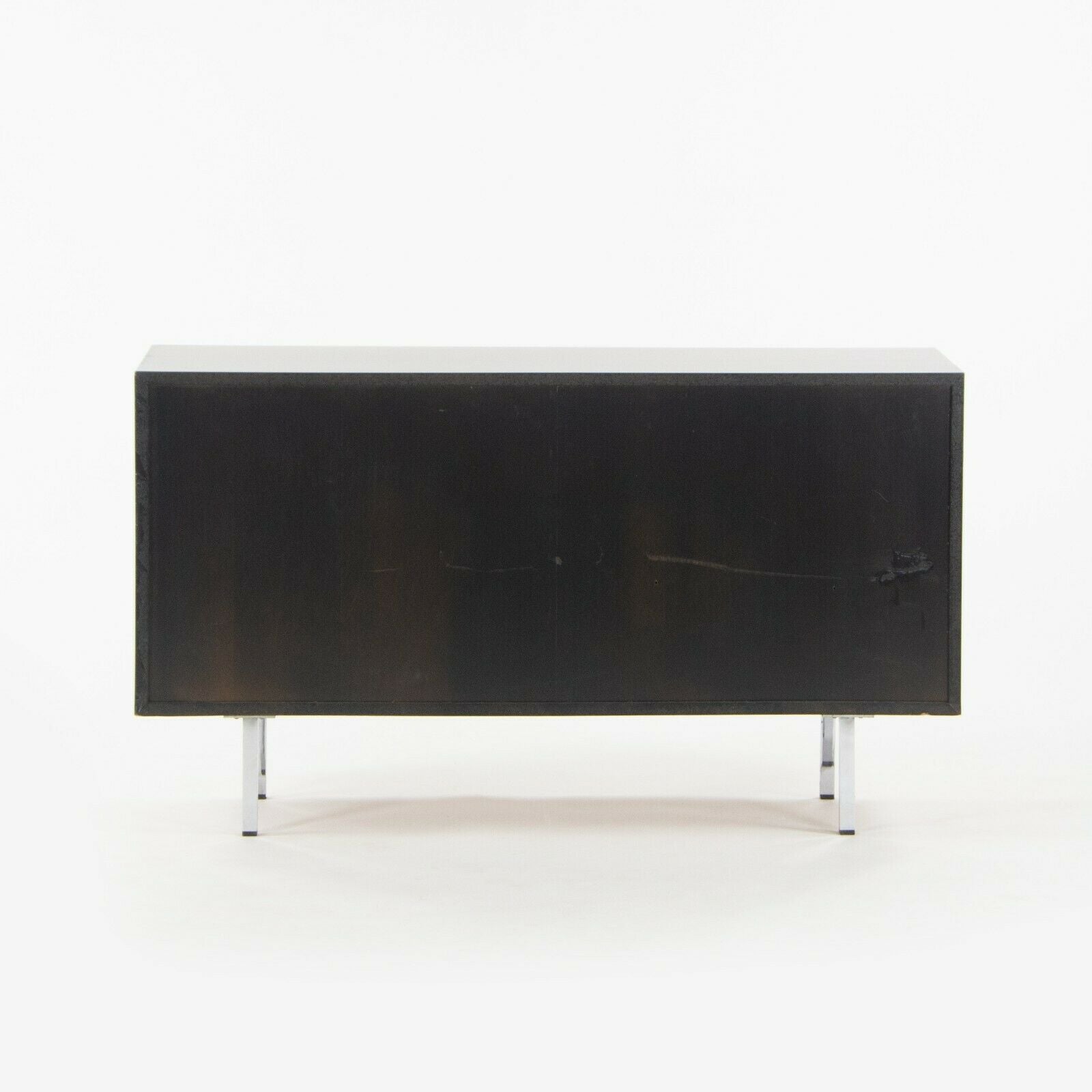 SOLD 1981 Florence Knoll 48in Black Sliding Door Cabinet Credenza with Leather Pulls