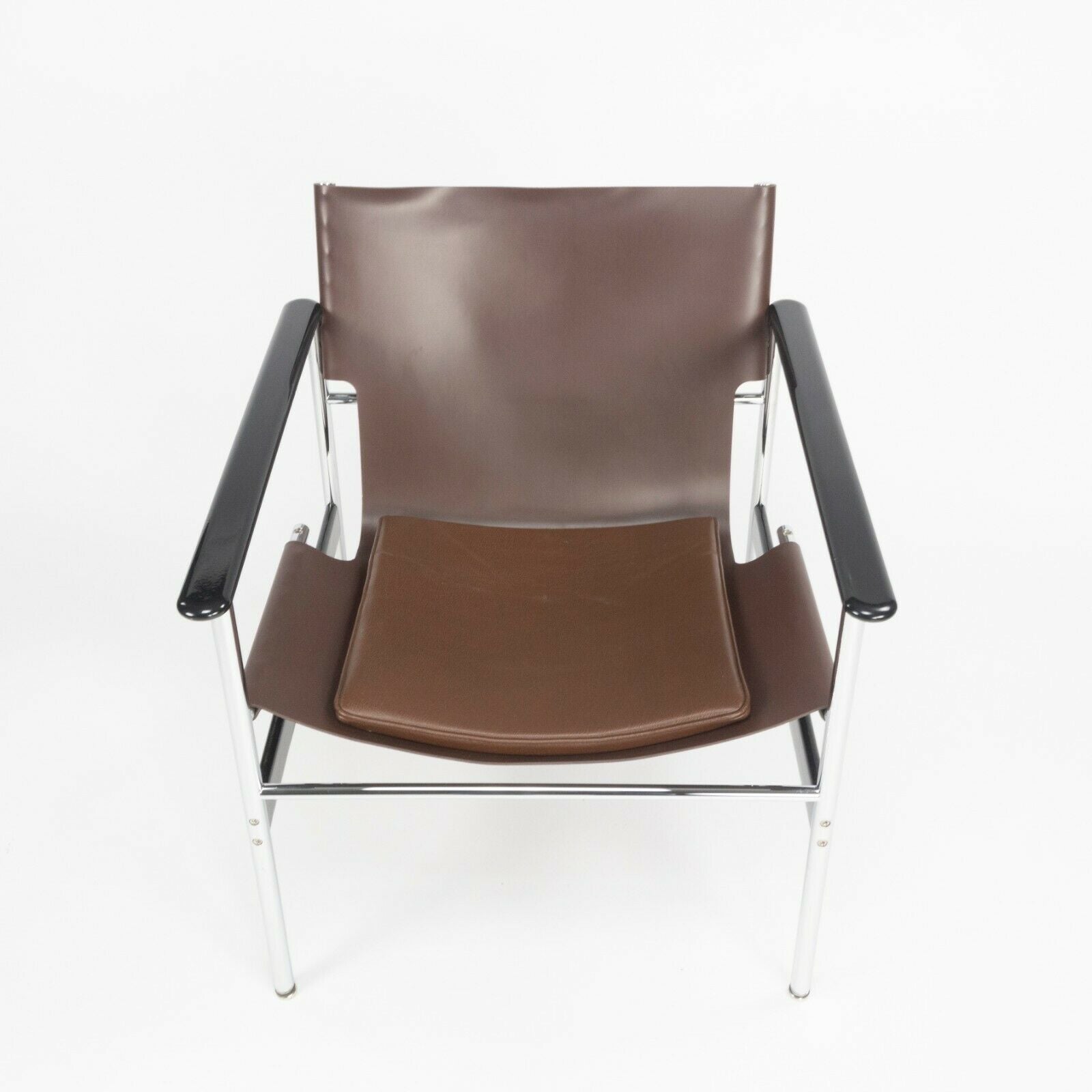 2020 Charles Pollock for Knoll Sling Arm Chair in Brown Leather and Chrome # 657