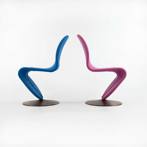SOLD 1970s Verner Panton for Fritz Hansen 1- 2 - 3 Dining Side Chair in Blue Fabric with Original Label