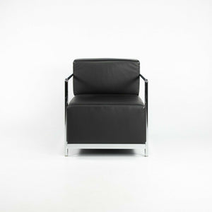 2010s Pair of Bernhardt Design Brellin Lounge Chairs in Black Leather with Chrome Frames