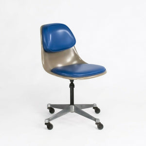 SOLD 1961 PSCC-A-4 Herman Miller Eames Rolling Side Shell Chair in Blue Naugahyde