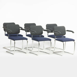 SOLD 2018 Set of 6 Marcel Breuer for Knoll Studio Navy/Black Fabric Cesca Arm Chairs