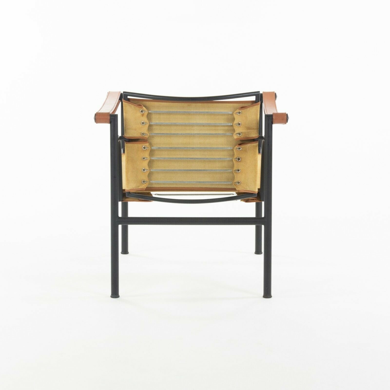 SOLD 1980s Vintage Pair Le Corbusier Cassina LC1 Basculant Lounge Chairs Canvas Upholstery