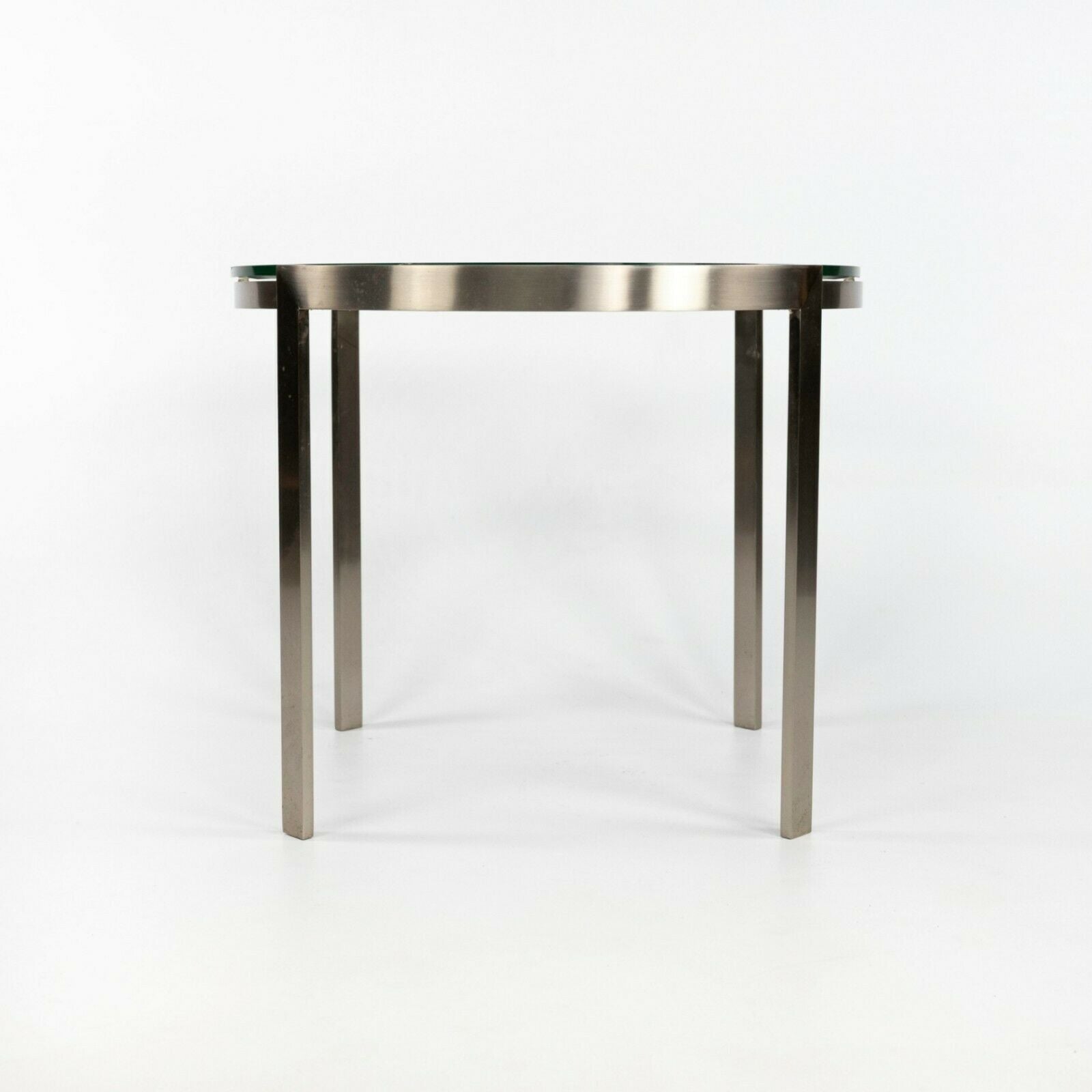 2010s Geiger Metal Series Matte Stainless Steel and Glass End Table / Side Table
